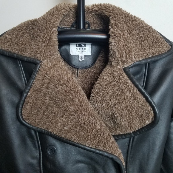 Vintage Rampage R Wear Faux Leather Sherpa-Lined Penny Lane Peacoat Jacket Small - Picture 3 of 9